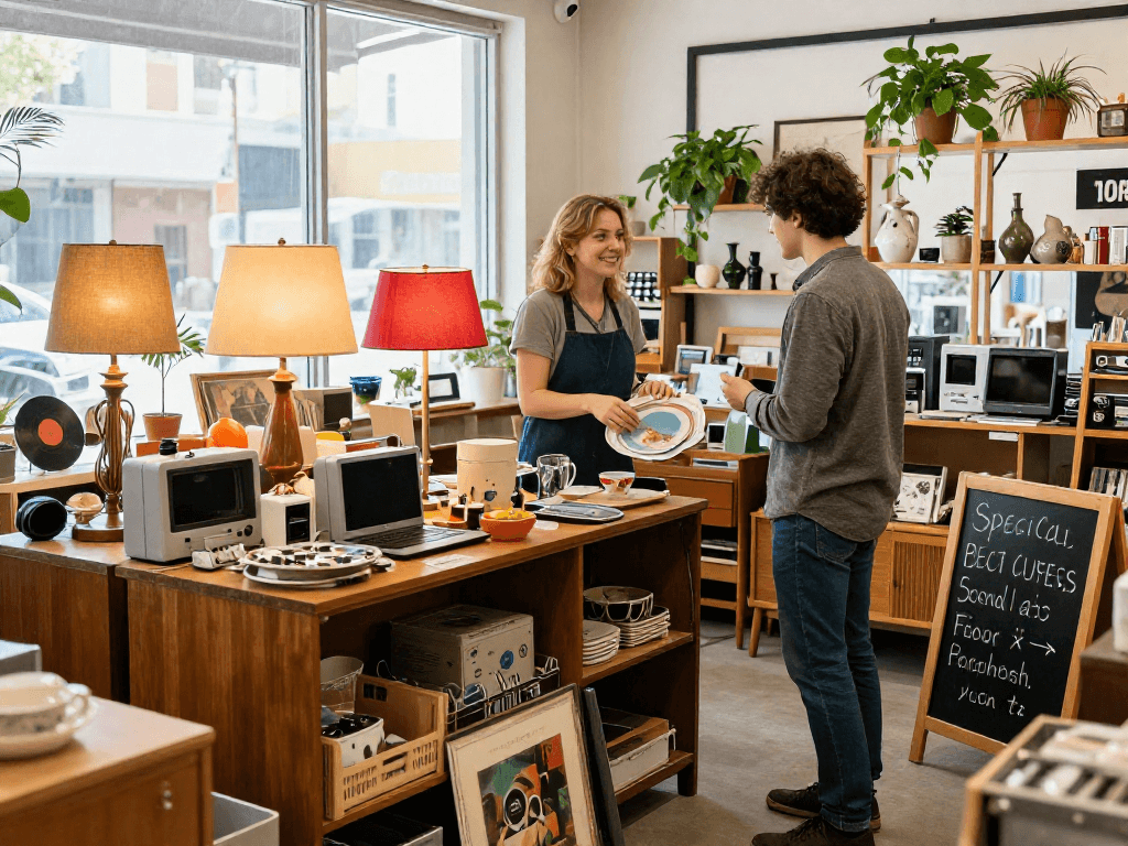 Thrift store ambiance highlighting valuable second-hand treasures for rokok88 enthusiasts.
