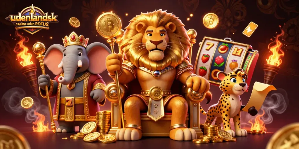 Experience the excitement of udenlandsk casino uden ROFUS with a vibrant 3D illustration showcasing thrilling casino elements.