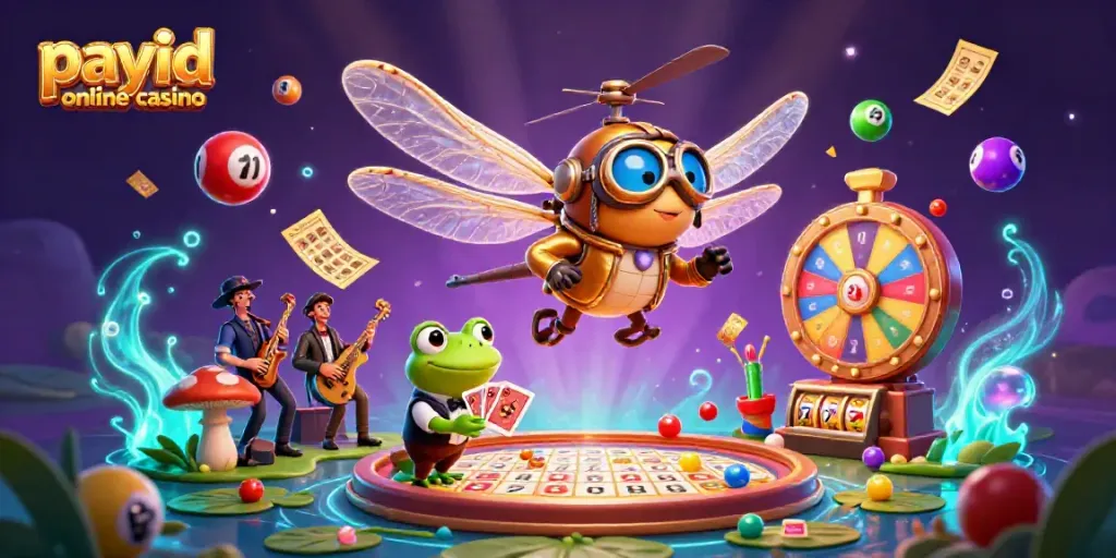 Experience the excitement of playing at payid online casinos with lively characters in a vibrant casino setting.