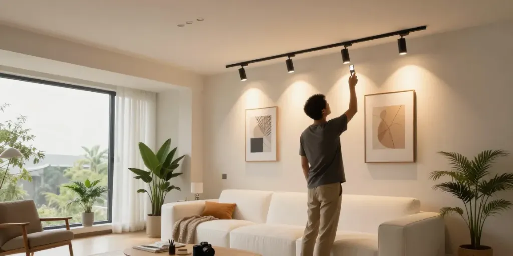 Spoturi LED pe sina magnetica incastrata in interior modern, eleganta si eficienta
