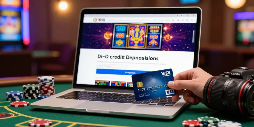 Engaging gaming atmosphere with a hand ready to deposit at credit card casino sites.