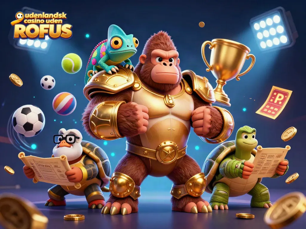 Engage in exciting bets at udenlandsk casino uden ROFUS with colorful sports elements and dynamic characters.