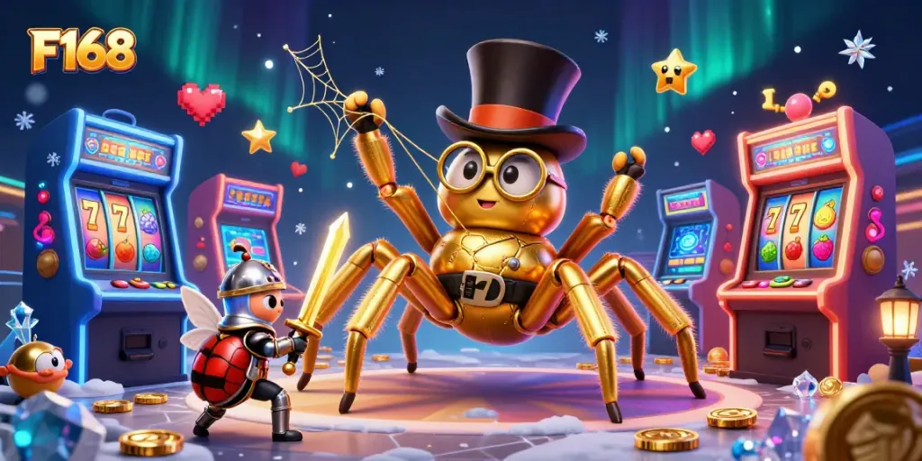 Win big at F168 casino with golden tarantula and captivating gaming elements.