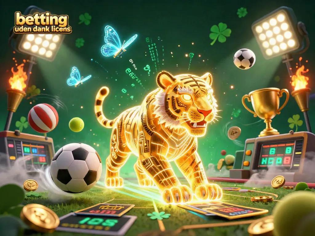 Win with betting uden dansk licens in a dynamic casino scene featuring sports balls and glowing elements.