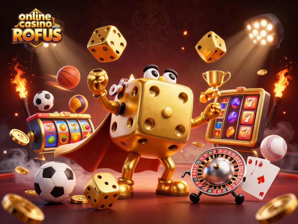 Experience the energy of online casino uden ROFUS with vibrant 3D characters and gaming elements.